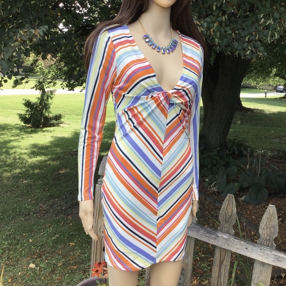 RETRO CHEVRON PATERN KNOTTED CHEST STRETCH DRESS - Picture 6 of 8